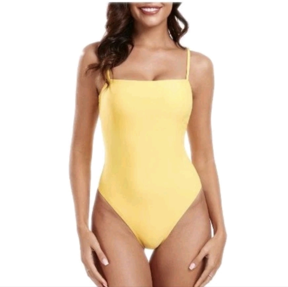 Relleciga One Piece Bandeau Swimsuit Lemon Yellow XL NWT
